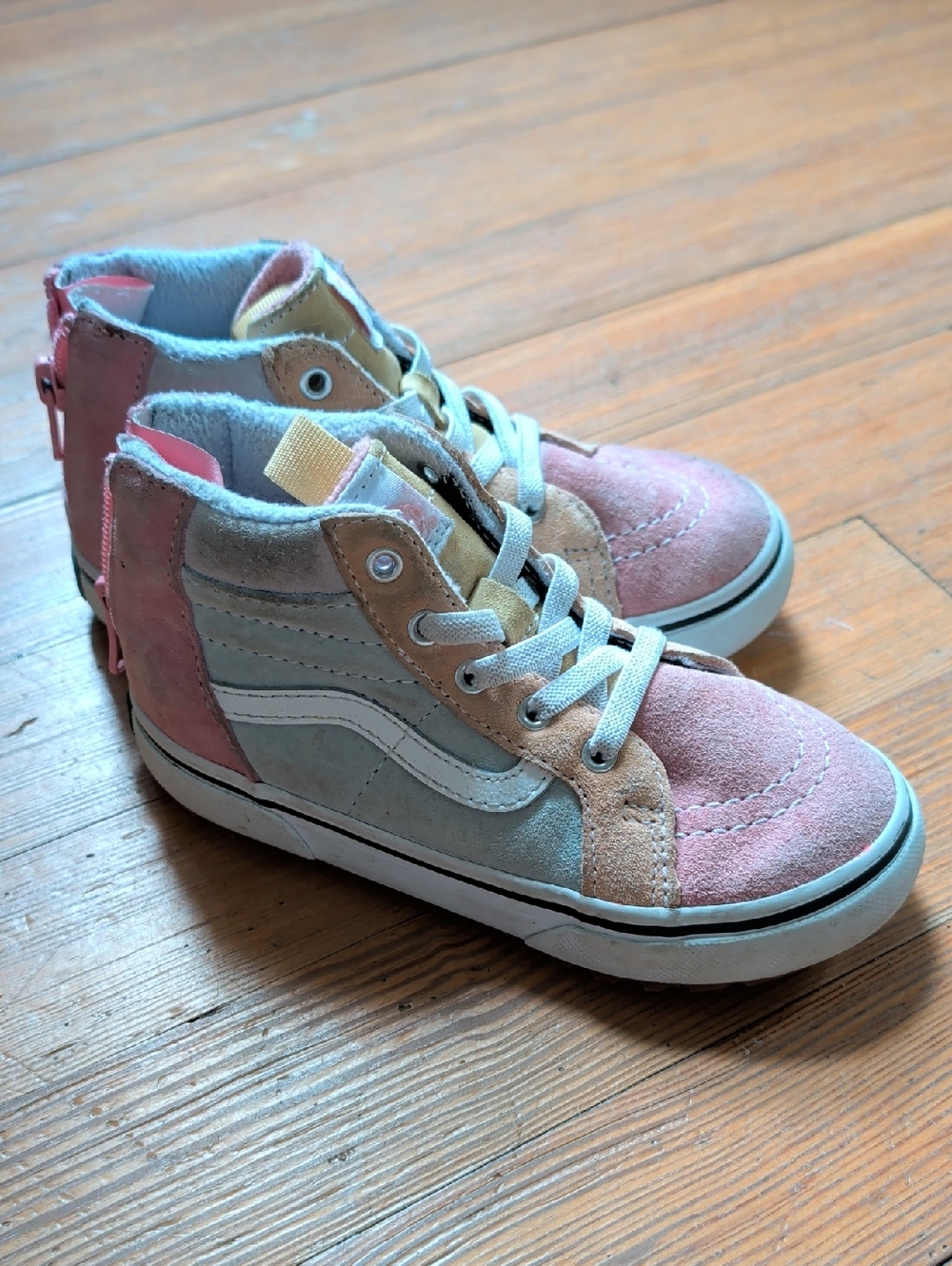 Vans Kids High-Top Suede Sneakers in Pink, Gray & Tan